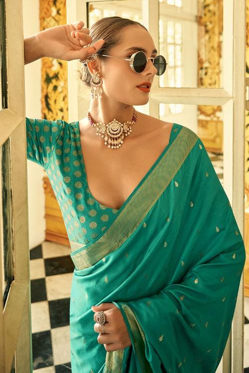 Tropical Rain Forest Green Woven Banarasi Silk Saree