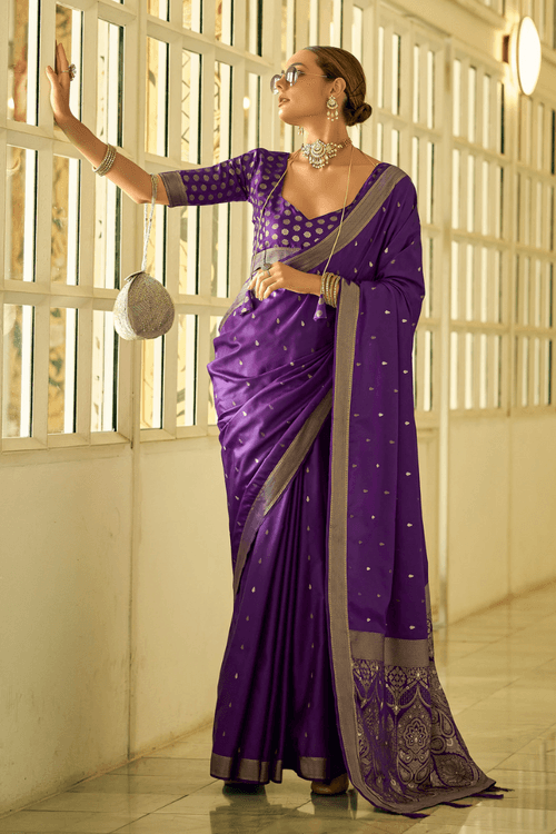 Affair Purple Woven Banarasi Silk Saree