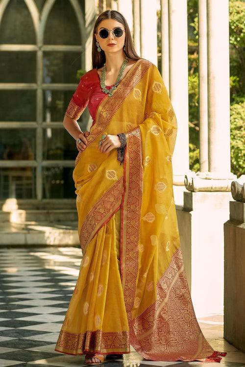 Mustard Yellow Handloom Banarasi Silk Saree