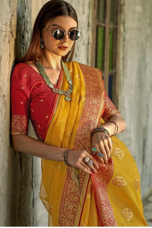 Mustard Yellow Handloom Banarasi Silk Saree