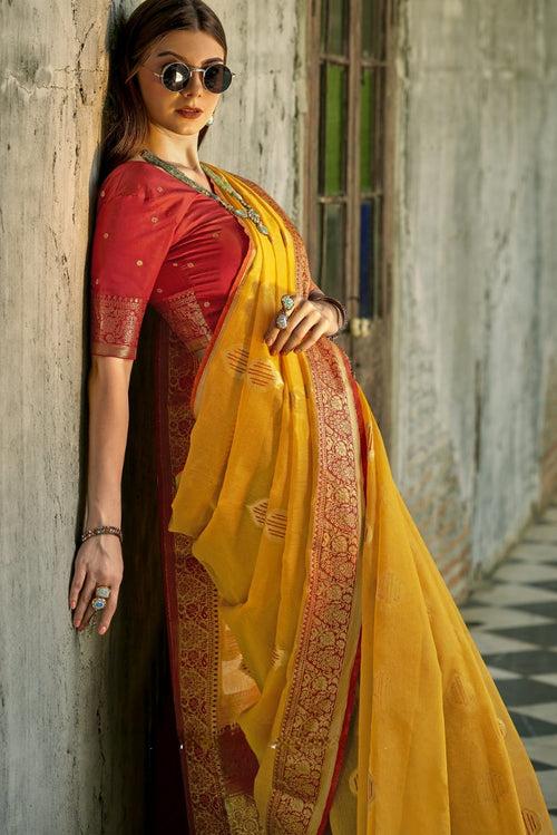 Mustard Yellow Handloom Banarasi Silk Saree