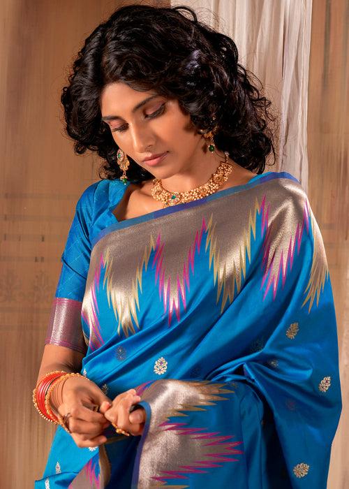 Boston Blue Woven Banarasi Saree