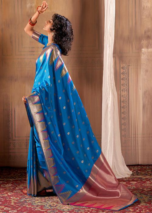 Boston Blue Woven Banarasi Saree