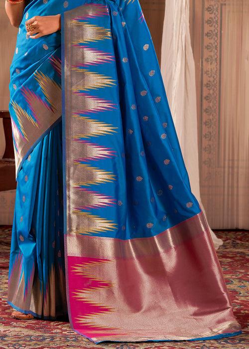 Boston Blue Woven Banarasi Saree