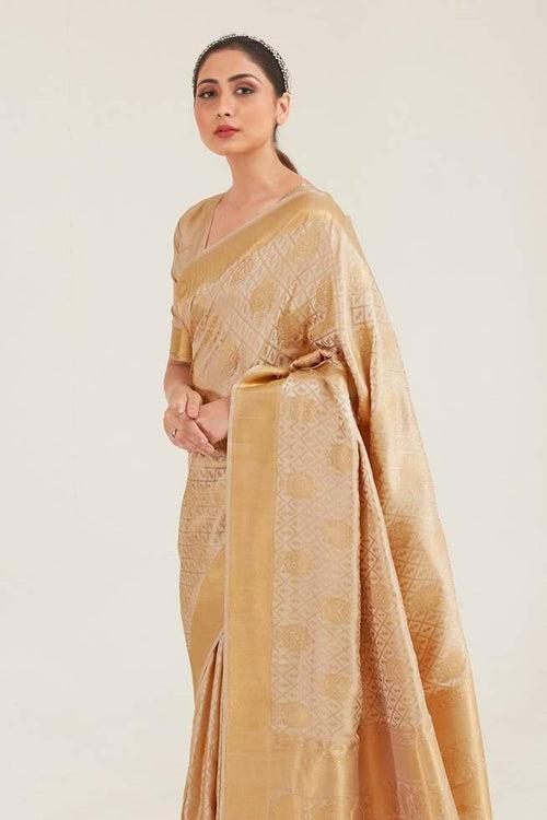 Cameo Golden Zari Woven Banarasi saree