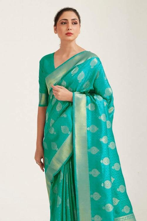 Tradewind Blue Zari Woven Banarasi Saree