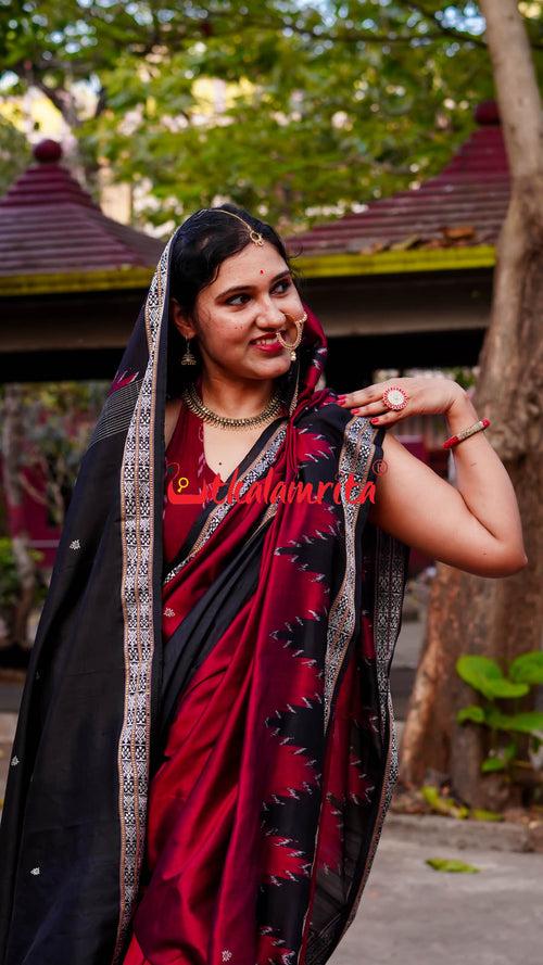 Maroon Queen Khandua Silk Saree