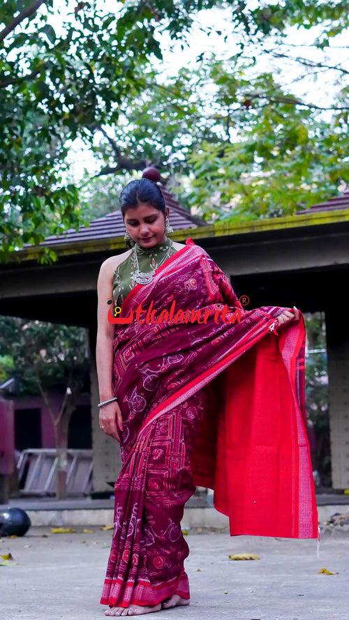 Maroon Cycles Sambalpuri Cotton Saree