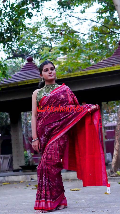 Maroon Cycles Sambalpuri Cotton Saree