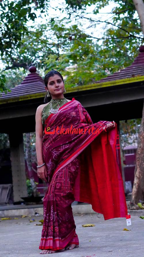 Maroon Cycles Sambalpuri Cotton Saree