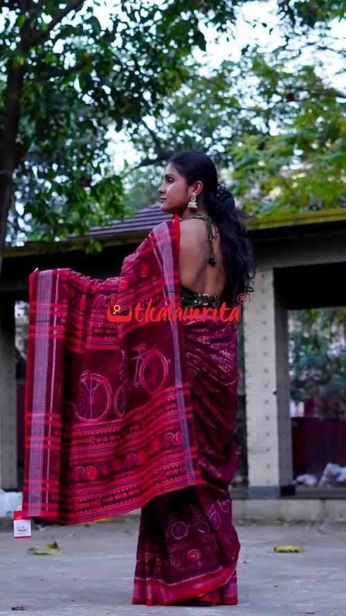 Maroon Cycles Sambalpuri Cotton Saree