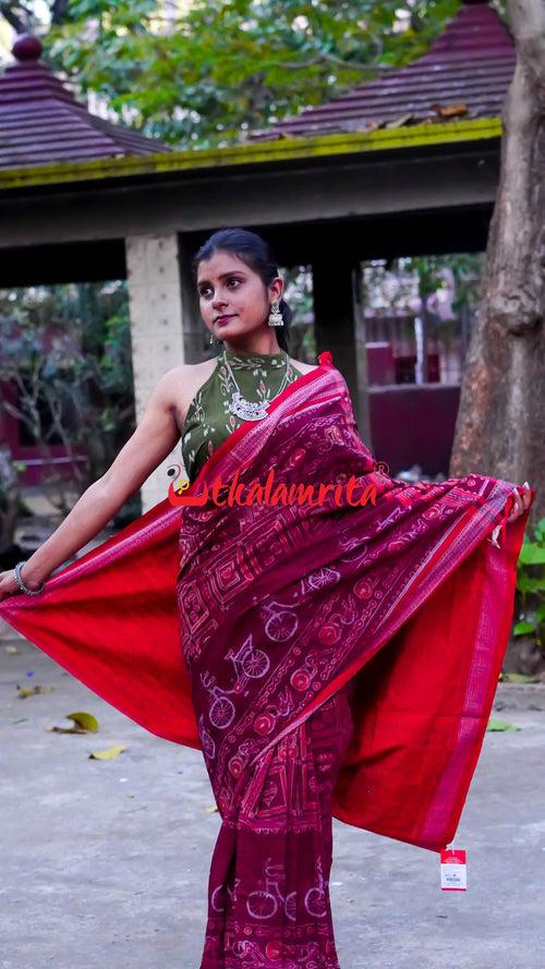 Maroon Cycles Sambalpuri Cotton Saree