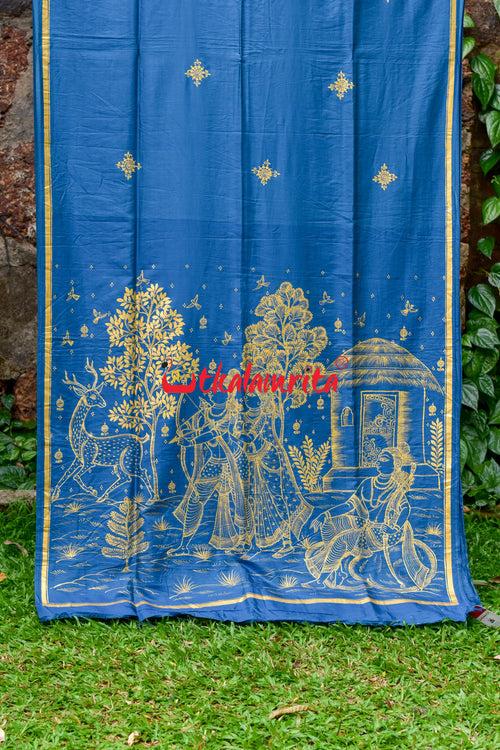 Maya Miriga Blue Pattachitra Silk Saree