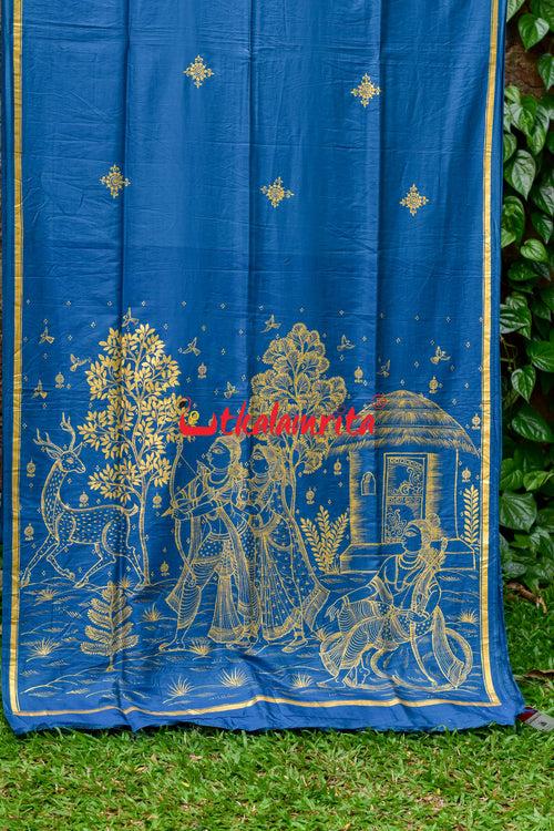 Maya Miriga Blue Pattachitra Silk Saree