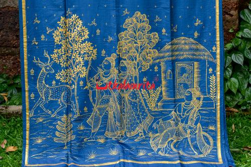 Maya Miriga Blue Pattachitra Silk Saree