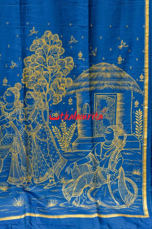 Maya Miriga Blue Pattachitra Silk Saree