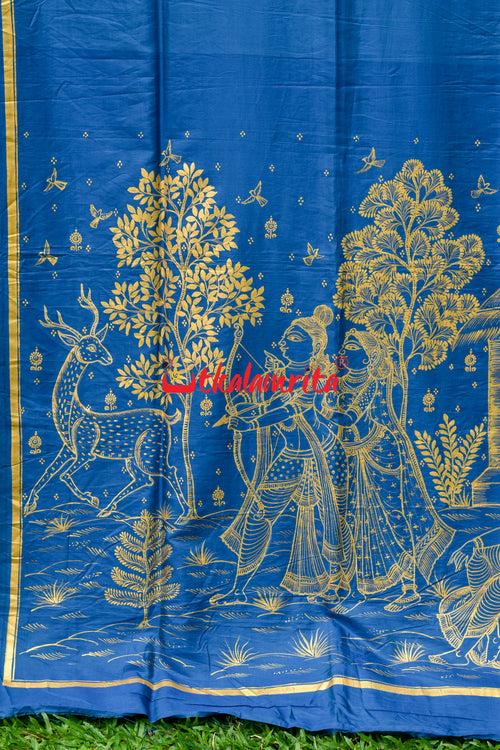 Maya Miriga Blue Pattachitra Silk Saree