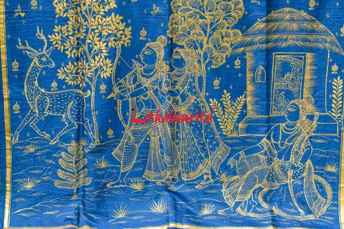 Maya Miriga Blue Pattachitra Silk Saree