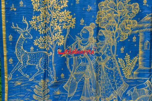 Maya Miriga Blue Pattachitra Silk Saree