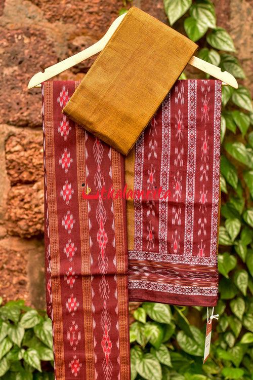 Coffee Mustard Pasapali Long Flower Bandha Dress Set