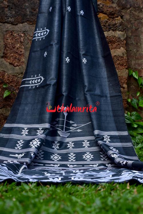 Black Original Ganjam Tussar Silk Saree