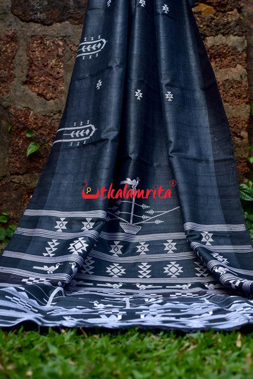 Black Original Ganjam Tussar Silk Saree