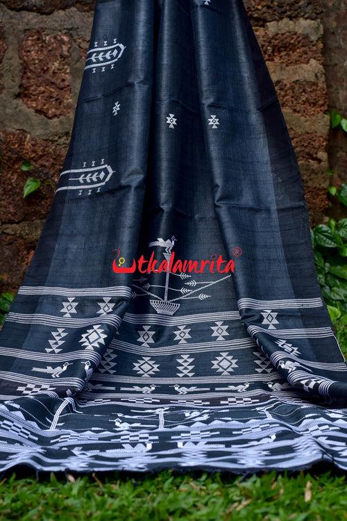 Black Original Ganjam Tussar Silk Saree