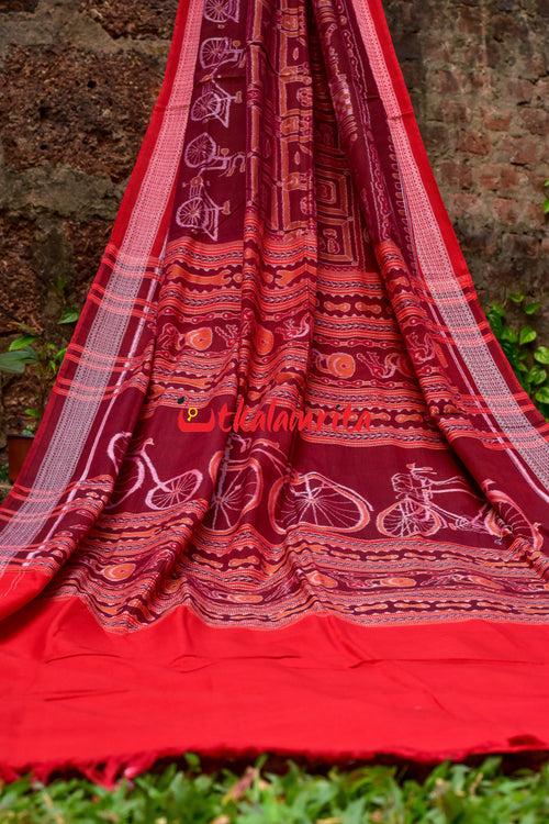 Maroon Cycles Sambalpuri Cotton Saree