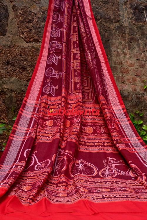 Maroon Cycles Sambalpuri Cotton Saree