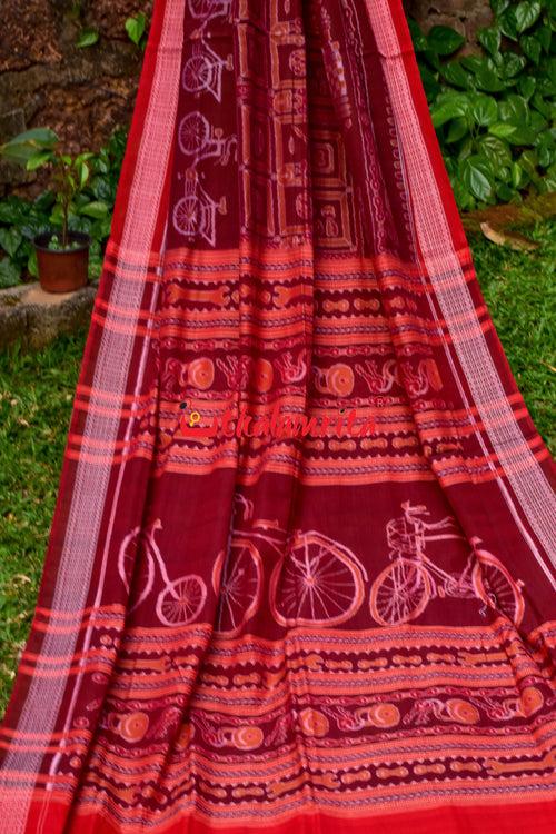 Maroon Cycles Sambalpuri Cotton Saree