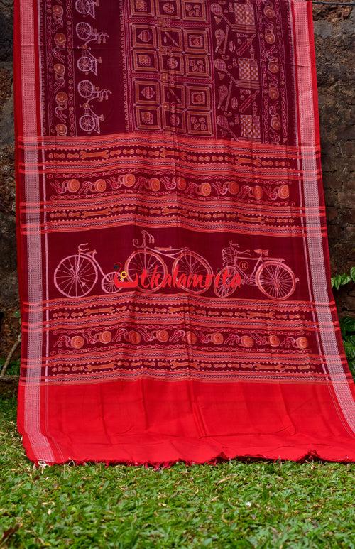 Maroon Cycles Sambalpuri Cotton Saree