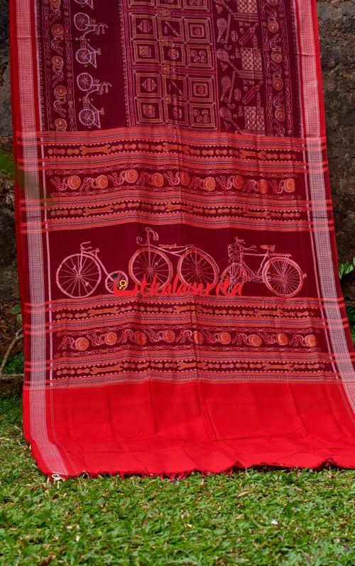 Maroon Cycles Sambalpuri Cotton Saree