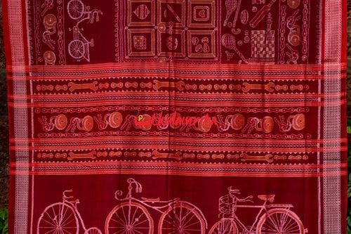 Maroon Cycles Sambalpuri Cotton Saree