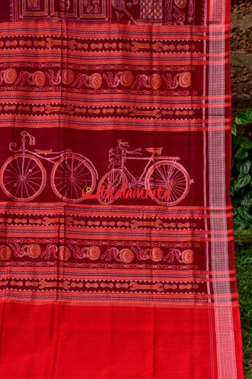 Maroon Cycles Sambalpuri Cotton Saree