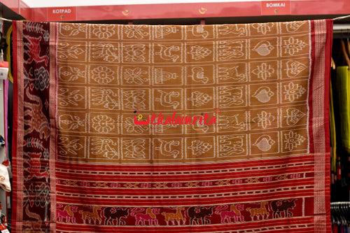 8 Motifs Brown Khandua Silk Saree