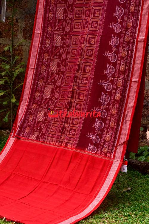 Maroon Cycles Sambalpuri Cotton Saree