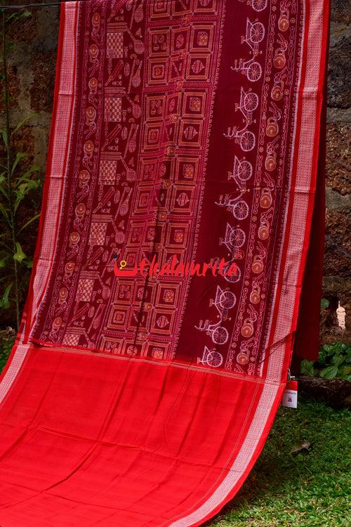 Maroon Cycles Sambalpuri Cotton Saree