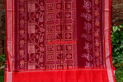 Maroon Cycles Sambalpuri Cotton Saree