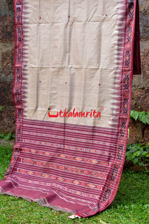 Plain Fine Tussar Maroon Border Saree