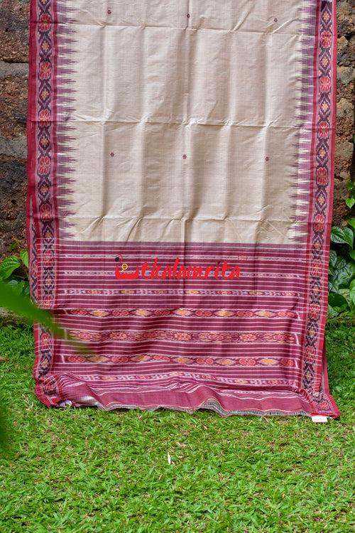 Plain Fine Tussar Maroon Border Saree