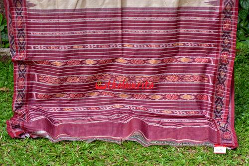 Plain Fine Tussar Maroon Border Saree