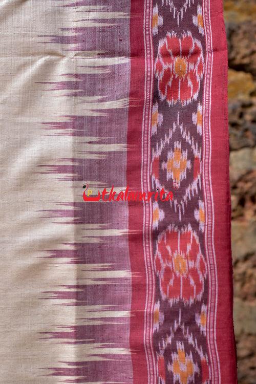 Plain Fine Tussar Maroon Border Saree