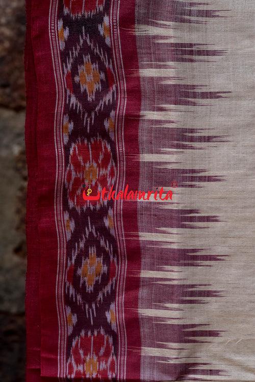 Plain Fine Tussar Maroon Border Saree