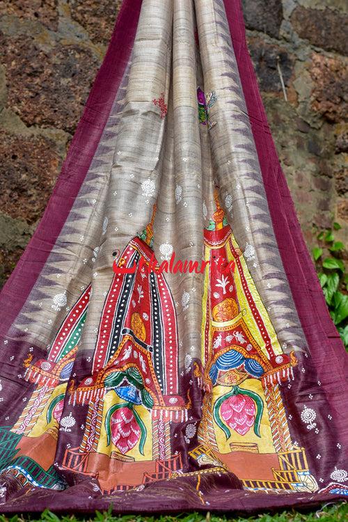 Ratha Jatra Theme Pattachitra Tussar Silk Saree