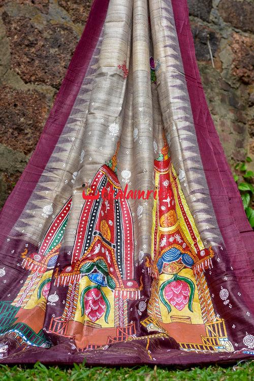 Ratha Jatra Theme Pattachitra Tussar Silk Saree