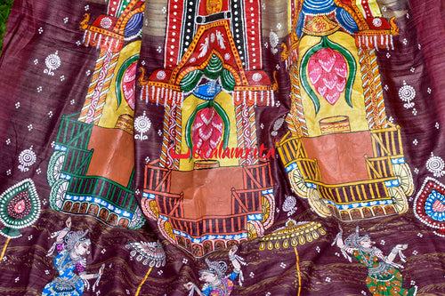 Ratha Jatra Theme Pattachitra Tussar Silk Saree