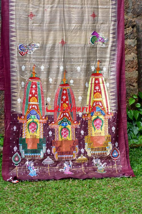 Ratha Jatra Theme Pattachitra Tussar Silk Saree