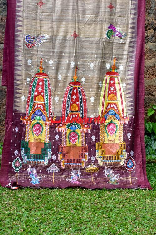 Ratha Jatra Theme Pattachitra Tussar Silk Saree