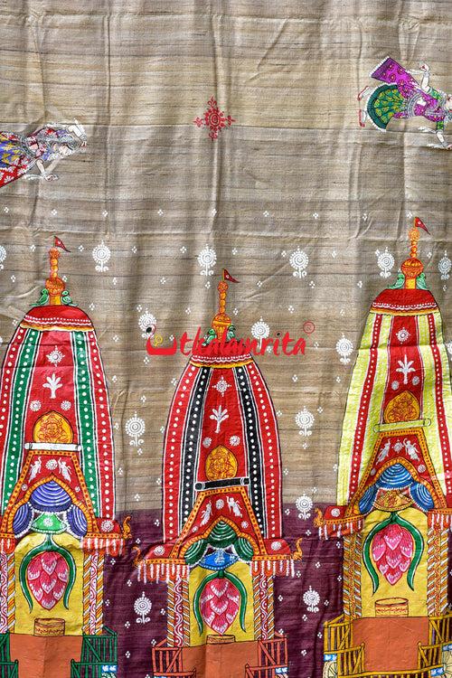 Ratha Jatra Theme Pattachitra Tussar Silk Saree