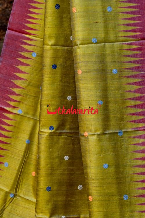 Golden Green Maroon Nabagunjara Tussar Saree